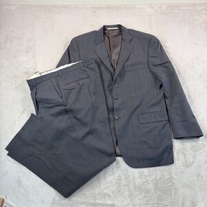 Burberry 42R Two Piece Suit Gray Pinstripe Bond Street 36x33 Pants Made in USA